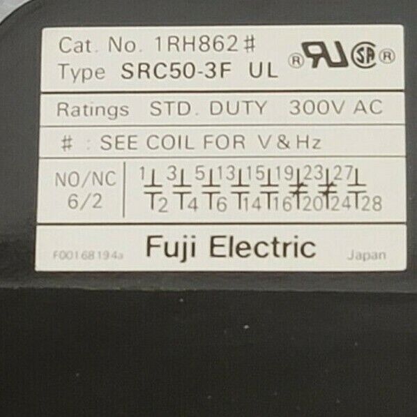 NEW FUJI ELECTRIC CAT. 1RH862# TYPE: SRC50-3F UL CONTACTOR 1RH862-110/120-60