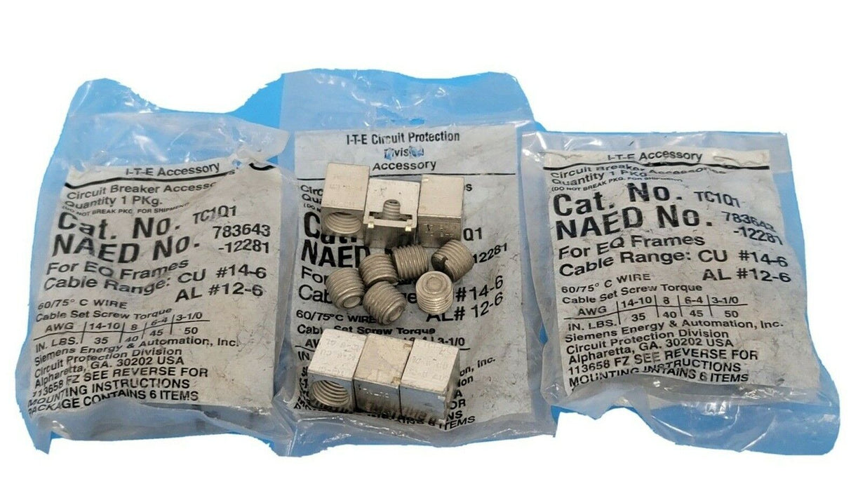 LOT OF 3 NEW ITE SIEMENS TC1Q1 CIRCUIT BREAKER LUG KITS (3 PACKS OF 6)