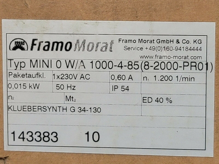NEW FRAMO MORAT MINI-0-W/A-1000-4-85(8-2000-PRO1) LINEAR ACTUATOR MINI0WA1000485