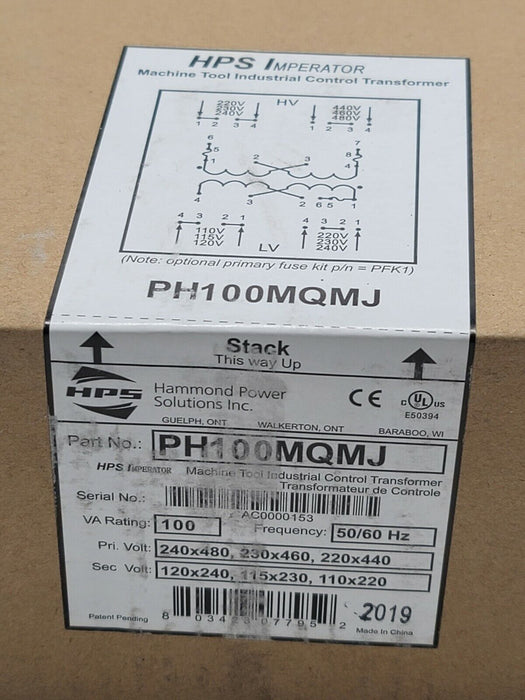 NIB HAMMOND POWER SOLUTIONS PH100MQMJ CONTROL TRANSFORMER 100VA 50/60HZ