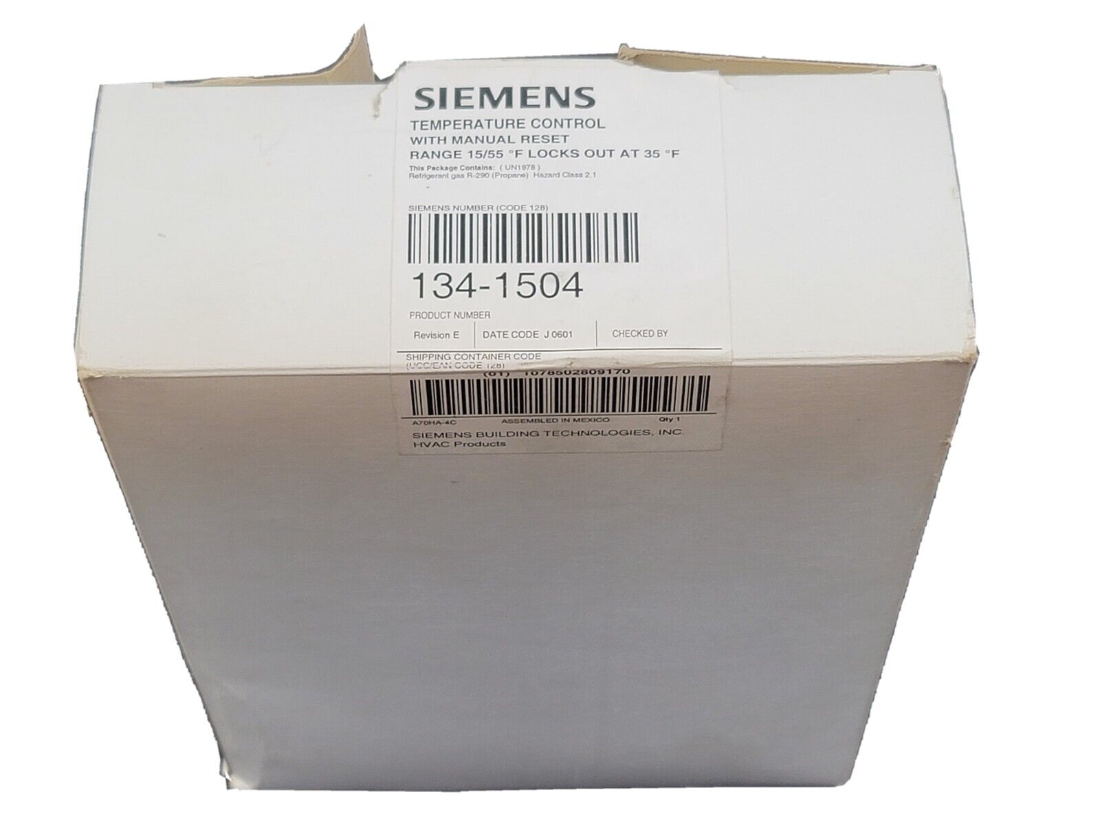 NIB SIEMENS 134-1504 TEMPERATURE CONTROL 1341504 W/ MANUAL RESET