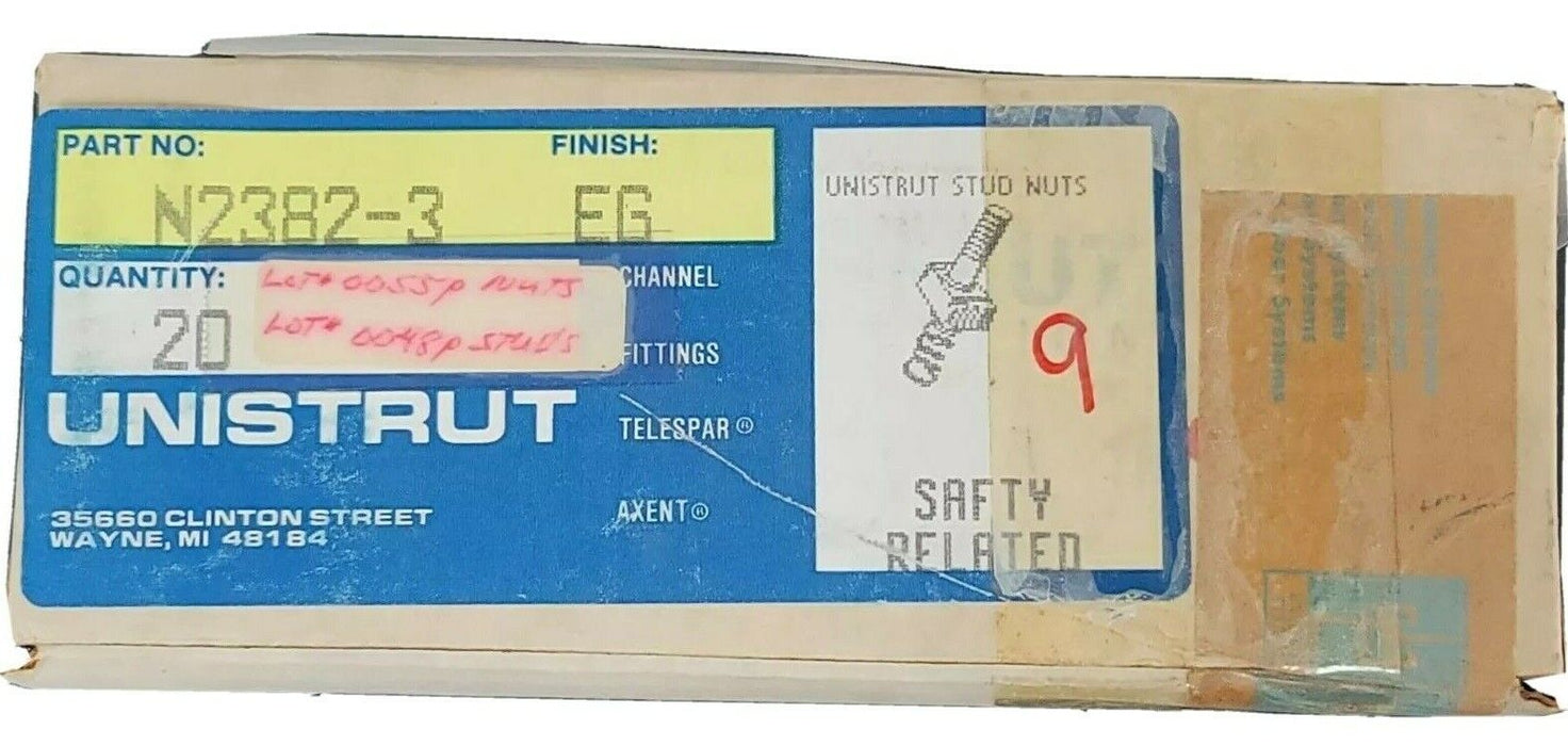 BOX OF 20 NEW UNISTRUT N2382-3 EG STUD NUTS N2382-3-EG N23823