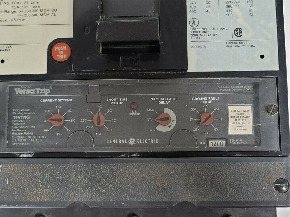 GENERAL ELECTRIC TKL4V4612 CIRCUIT BREAKER 1200 AMP 3 POLE 600 V AC MAX