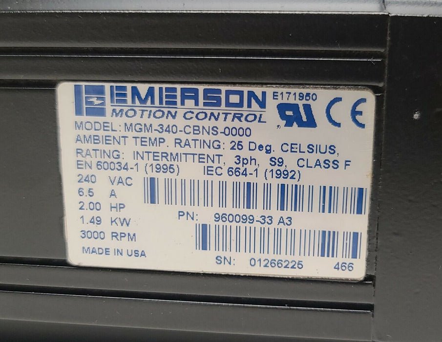 NEW EMERSON CONTROL TECHNIQUES MGM-340-CBNS-0000 SERVO MOTOR 960099-33 REV. A3