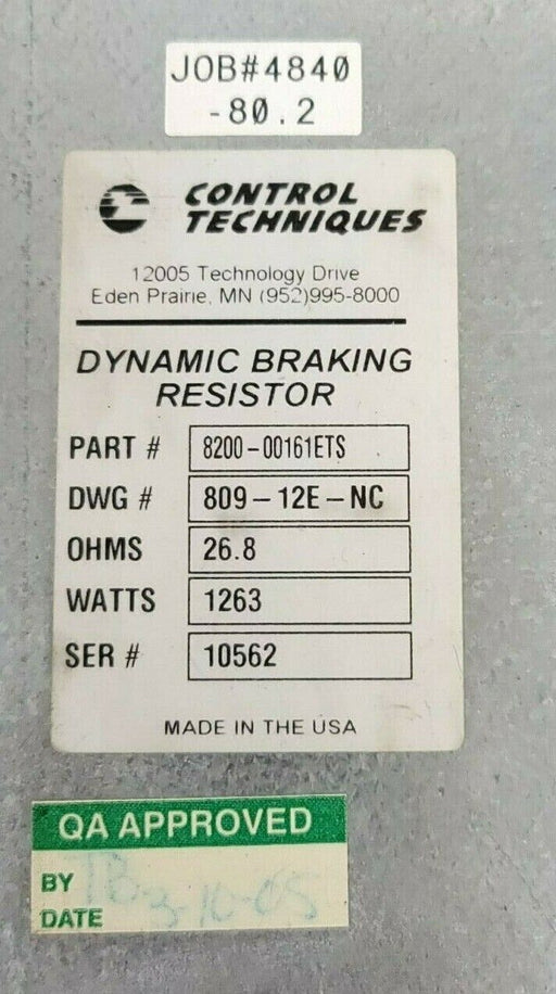 CONTROL TECHNIQUES 8200-00161ETS DYNAMIC BRAKING RESISTOR 26.8 OHMS 1263 WATTS