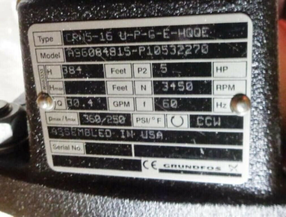 NEW GRUNDFOS 96084815, MODEL CRN5-16 CRN 5 SERIES VERTICAL CENTRIFUGAL PUMP END