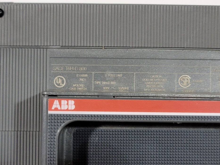 NIB ABB SACE T6H-D 800 CIRCUIT BREAKER 536849P2 3 POLE T6HD800
