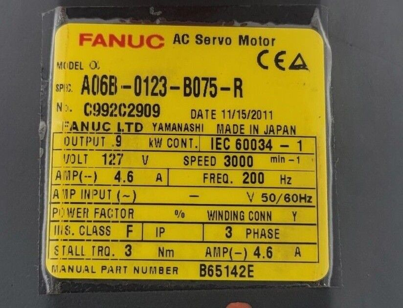 FANUC A06B-0123-B075 AC SERVO MOTOR A06B0123B075 REPAIRED