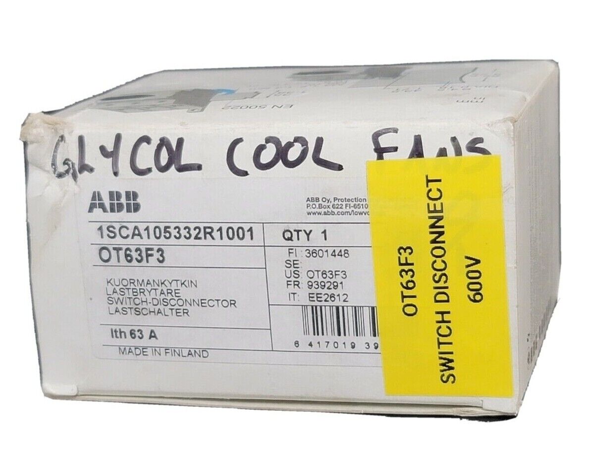 NIB ABB 1SCA105332R1001 DISCONNECT SWITCH OT63F3, 63 AMP 3 POLE 690 VAC