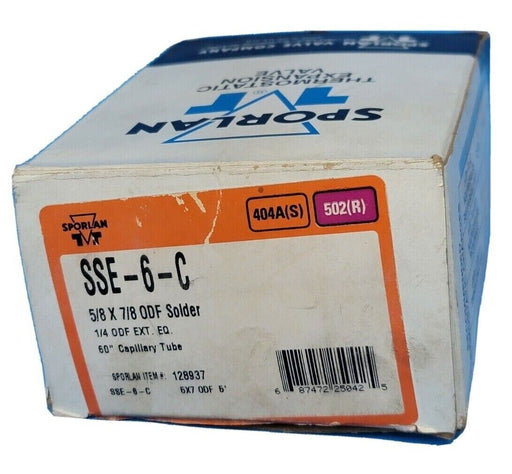 NIB SPORLAN SSE-6-C 5/8 X 7/8 ODF SOLDER 1/4'' ODF 60'' CAPILARY TUBE