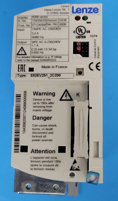 LENZE E82EV251K2C200 FREQUENCY INVERTER INVERTER SERIES 8200 VECTOR