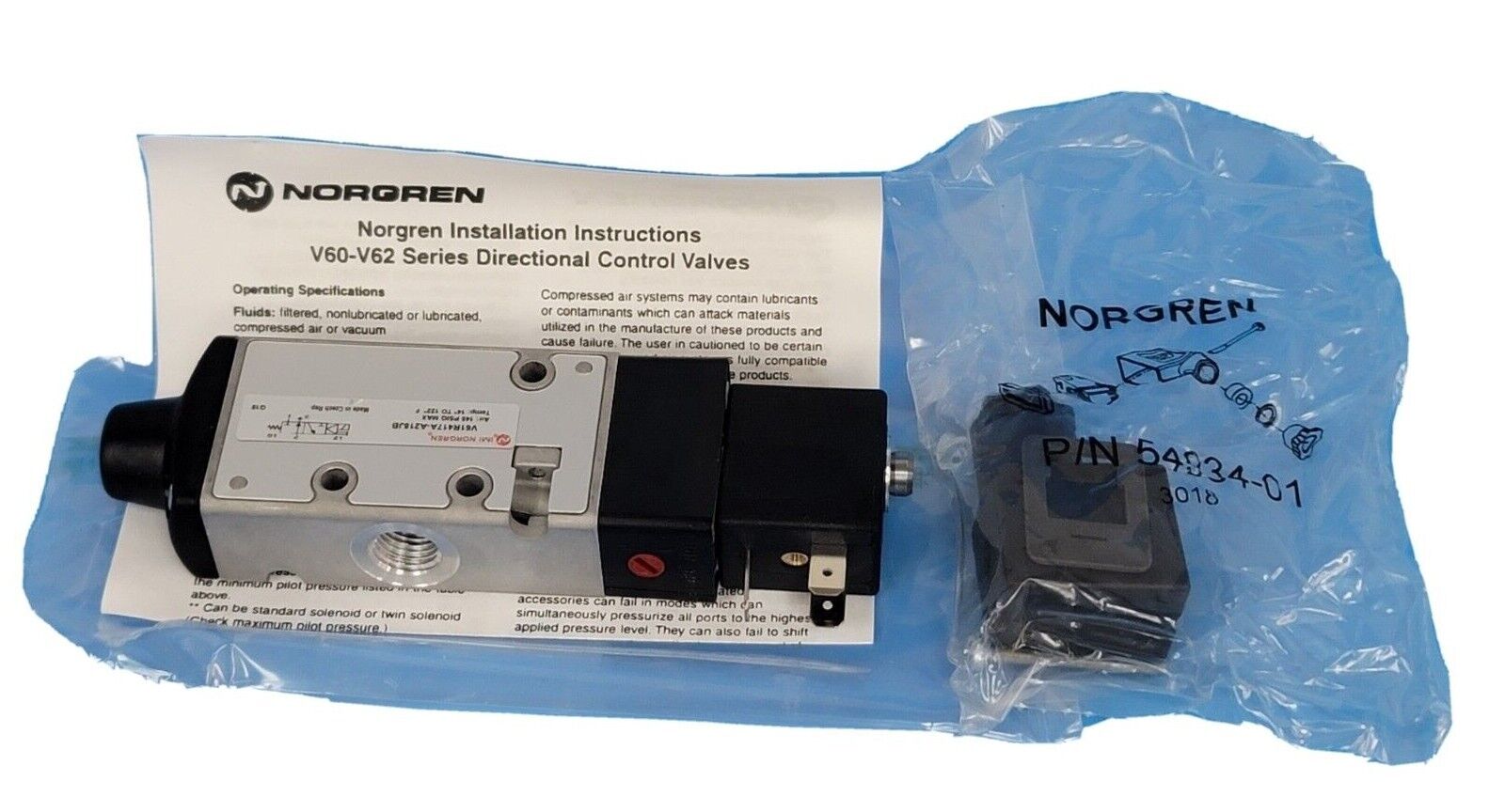 NIB NORGREN V61R417A-A218JB PNEUMATIC DIRECT SOLENOID VALVE 3/2NC SOL/SPR