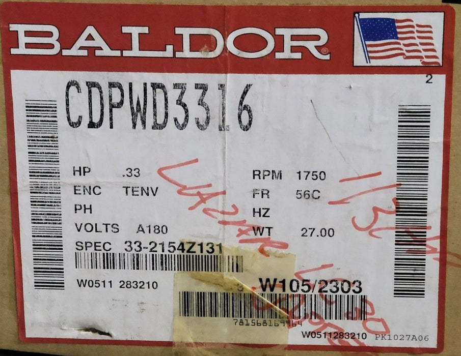 NEW ABB BALDOR CDPWD3316 1/3HP ELECTRIC MOTOR 1750RPM 33-2154Z131 TENV