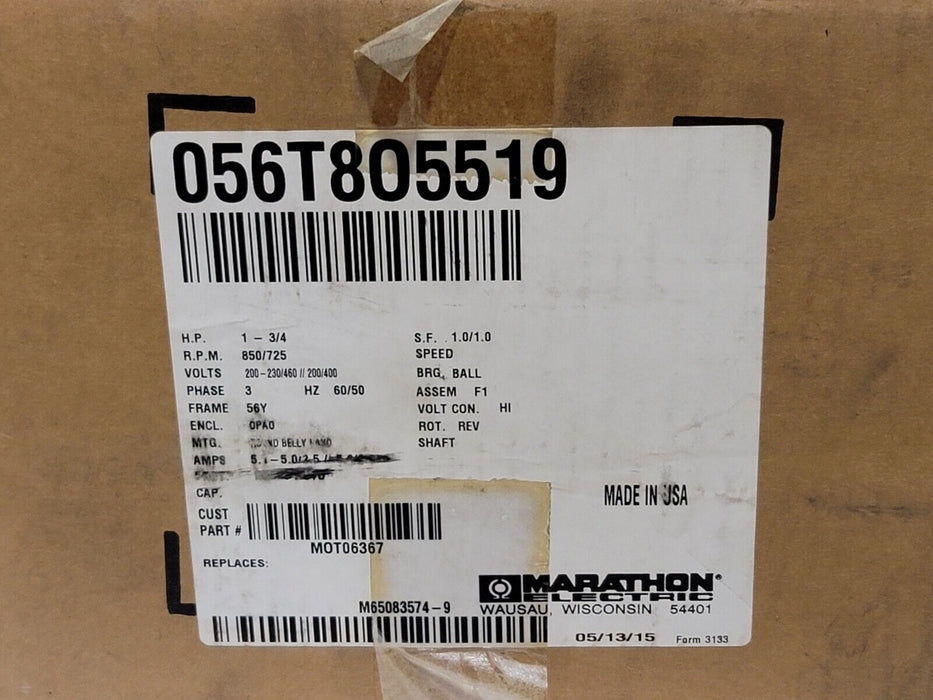 NEW MARATHON ELECTRIC 056T8O5519 1-3/4HP MOTOR PWE 56T805519B P