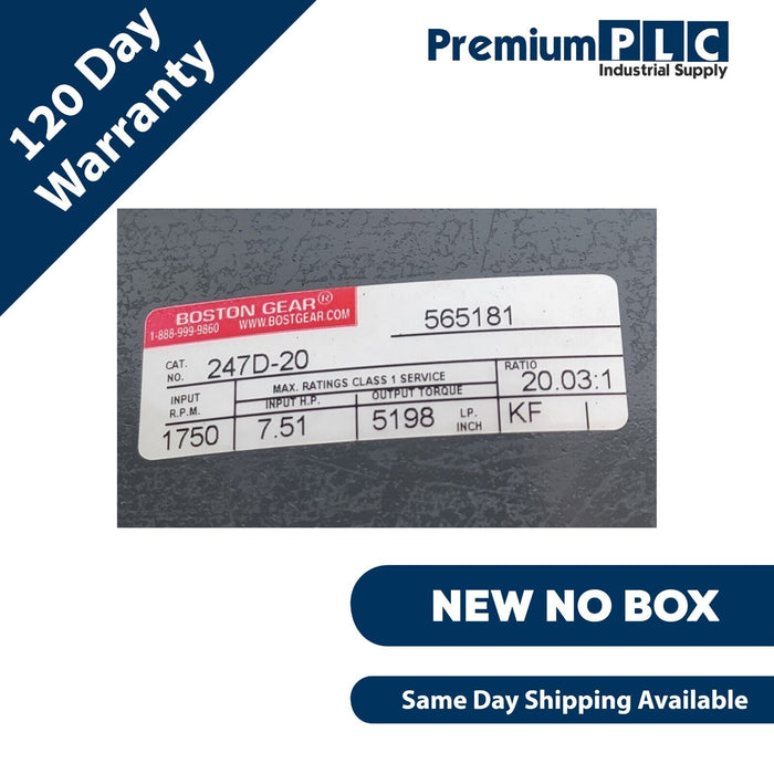 NEW BOSTON GEAR 247D-20 HOLLOW SHAFT HELICAL REDUCER 20.03:1 7.51HP 247D20