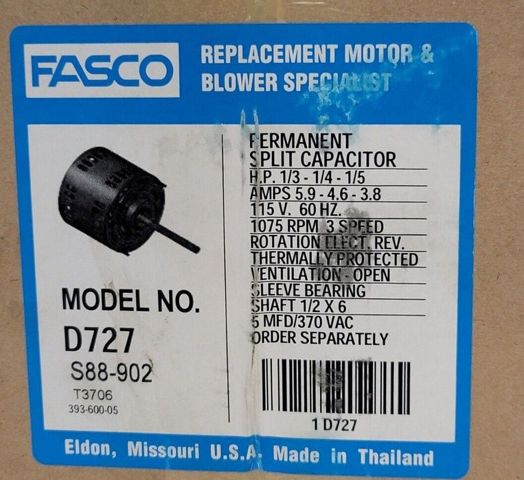 NEW FASCO REGAL D727 SPLIT CAPACITOR DRIVE & BLOWER MOTOR 1/3HP 115V S88-902