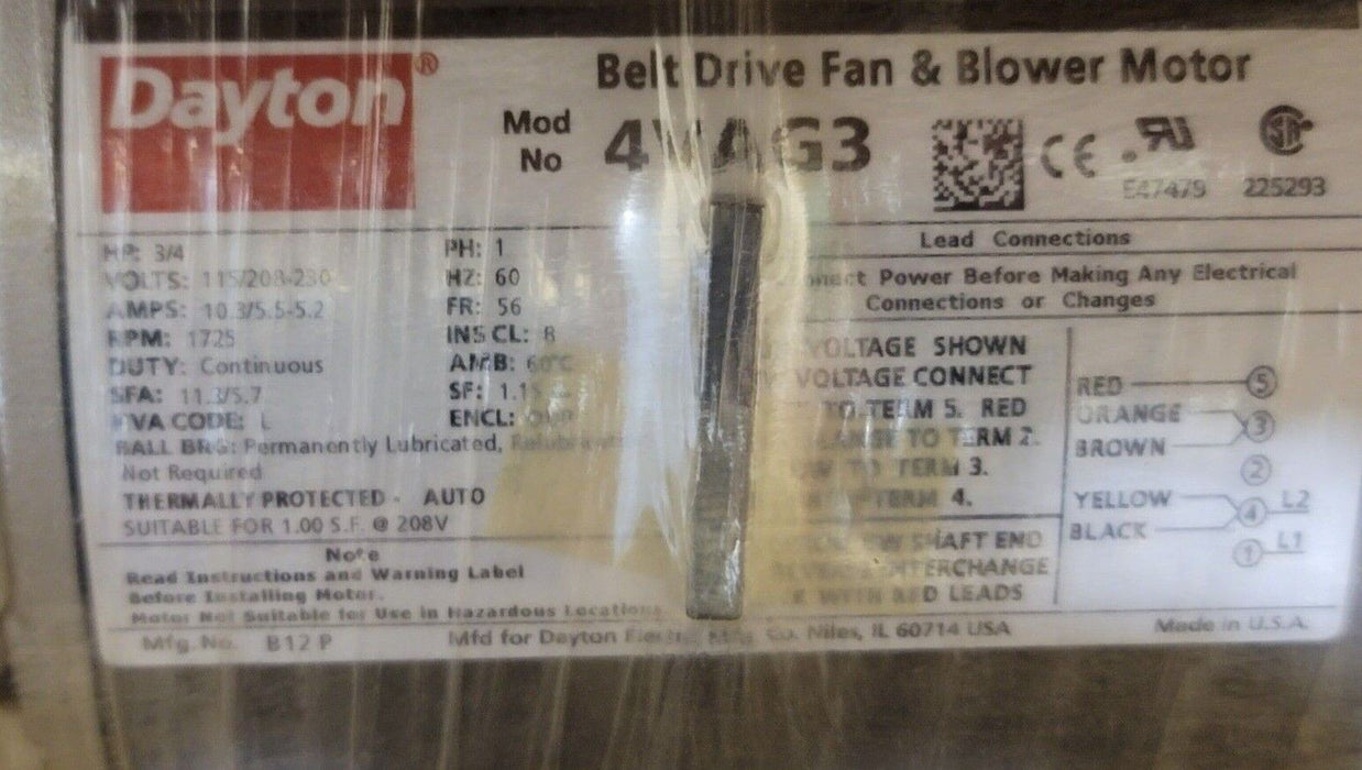 NEW DAYTON 4VAG3 BELT DRIVE FAN & BLOWER MOTOR 3/4HP 60Hz 1PHASE