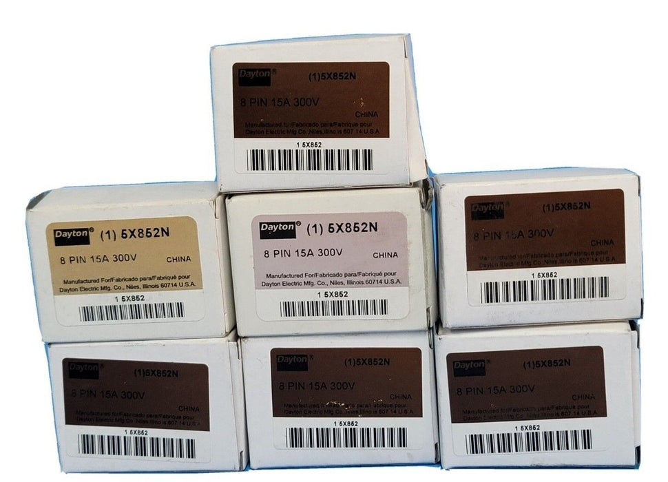 LOT OF 5 NEW DAYTON 5X852N RELAY SOCKETS 8-PIN 15A 300V