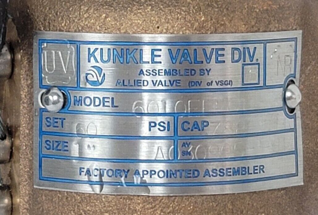 NIB KUNKLE 6010EEM01-AM0040 SIZE: 1'' STEAM RELIEF VALVE