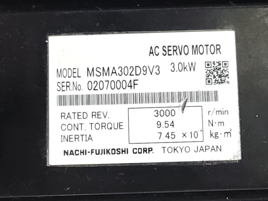 NACHI MSMA302D9V3 AC SERVO MOTOR 3.0kW 3000RPM 9.54NM