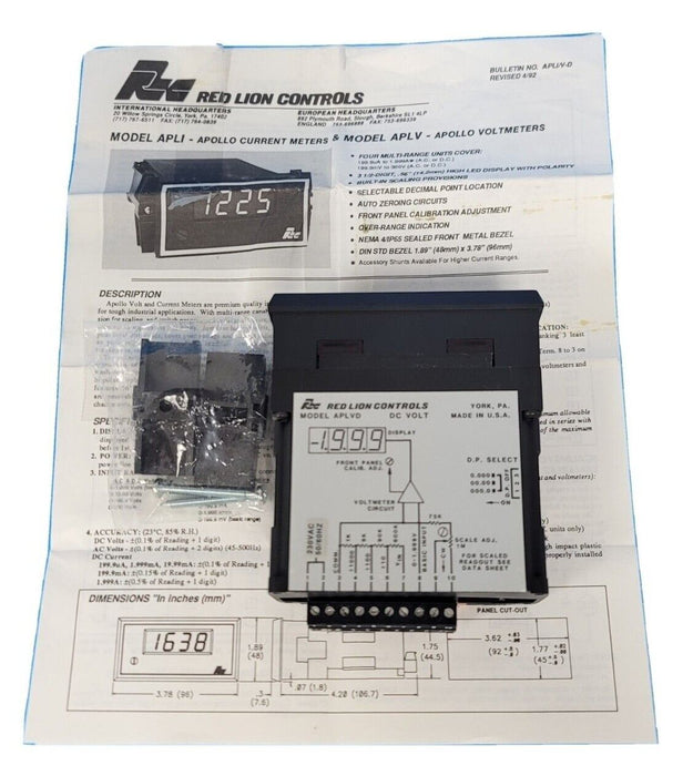 NEW RED LION APLVD410 PANEL VOLTMETER MODEL APLVD