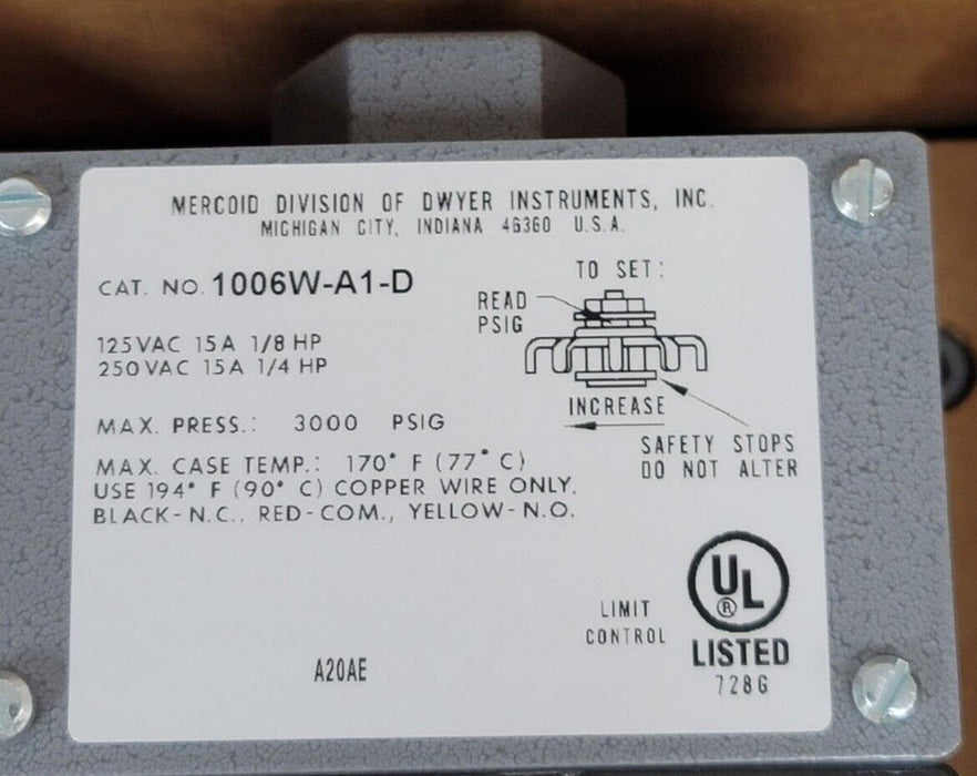 NEW DWYER MERCOID 126714-03 PRESSURE SWITCH 1006W-A1-D 12671403 1006WA1D