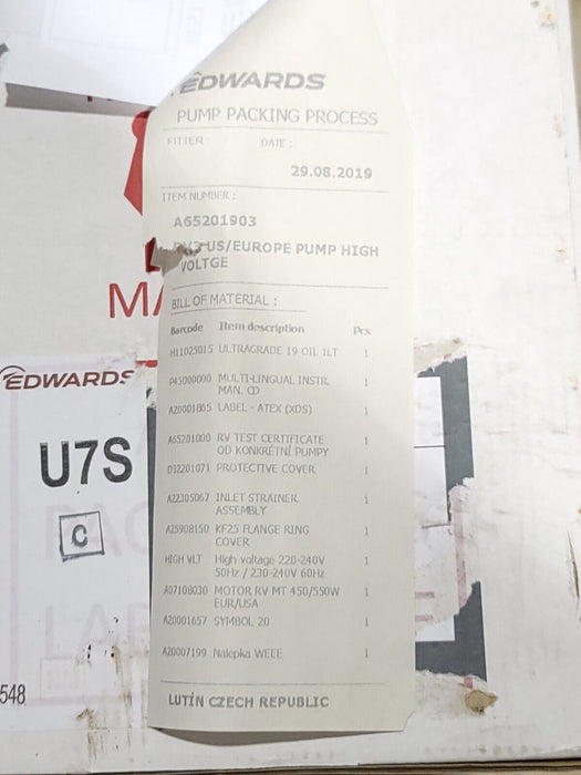 EDWARDS A65201903 RV3 ROTARY VACUUM PUMP 50/60Hz 110/240V (SWITCHABLE) 1-PHASE