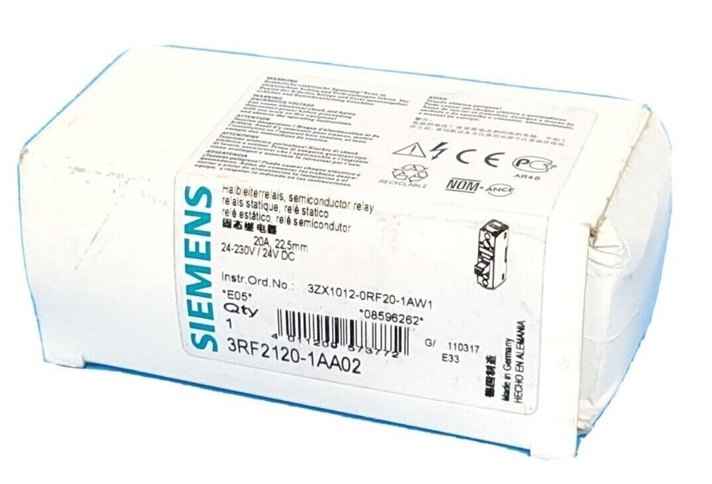 NEW SIEMENS 3RF2120-1AA02 SEMICONDUCTOR RELAY 20A 3RF21201AA02