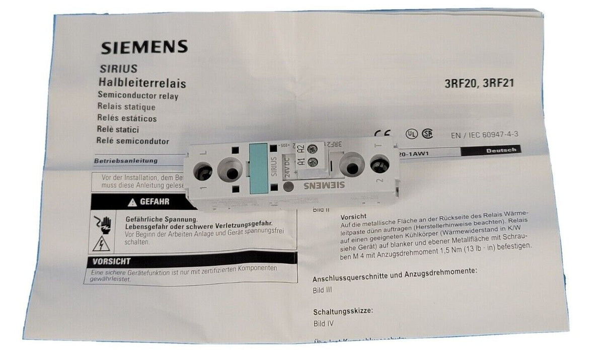 NEW SIEMENS 3RF2120-1AA02 SEMICONDUCTOR RELAY 20A 3RF21201AA02