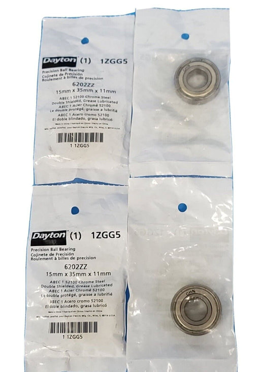 LOT OF 4 NEW DAYTON 1ZGG5 BALL BEARINGS 6202ZZ 15MMX35MMX11MM
