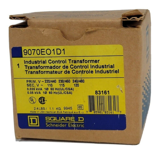 NEW SQUARE D 9070EO1D1 INDUSTRIAL CONTROL TRANSFORMER 50/60Hz 220-240/440-480V