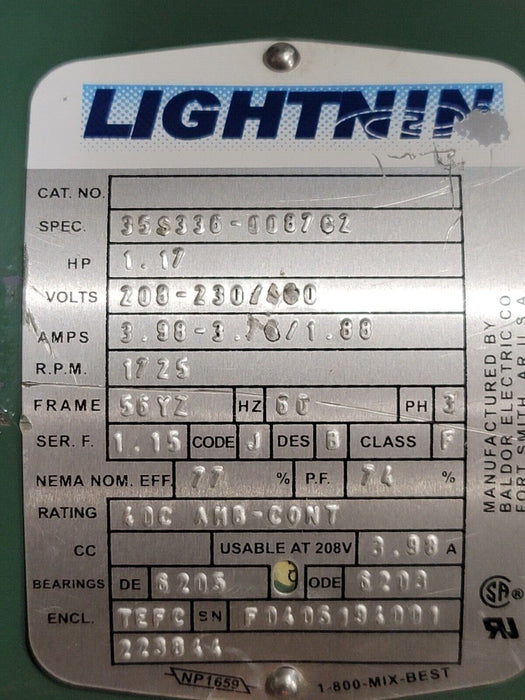 LIGHTNIN XD-117AM CLAMP MOUNT MIXER 1.17HP 208-230/460V XD117AM 35S336-008762