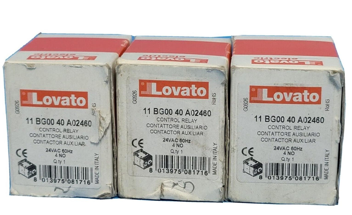 LOT OF 3 NEW LOVATO 11 BG00 40 A02460 CONTROL RELAY 24VAC 60Hz 11BG0040A02460