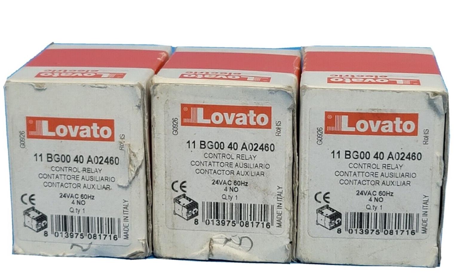 LOT OF 3 NEW LOVATO 11 BG00 40 A02460 CONTROL RELAY 24VAC 60Hz 11BG0040A02460