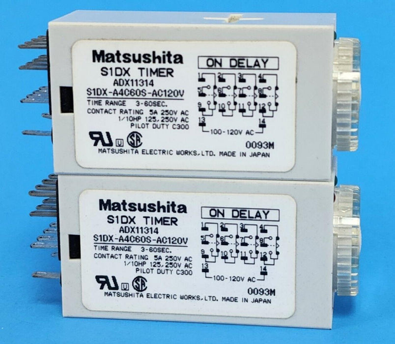 LOT OF 2 NEW MATSUSHITA S1DX TIMERS S1DX-A4C60S-AC120V, ADX11314