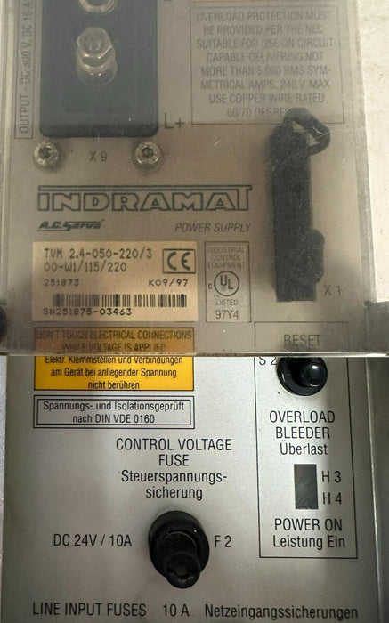 INDRAMAT TVM 2.4-050-220/300-W1/115/220 SERVO POWER SUPPLY MODULE 50/60Hz 300V