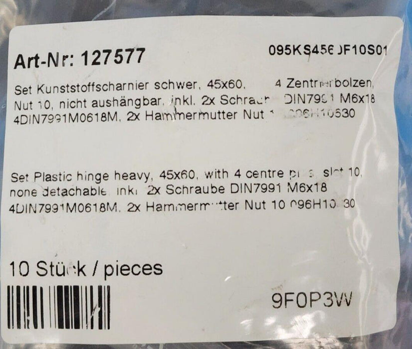 LOT OF 10 NEW KUNSTSTOFFSCHARNIER SCHWER 095KS4560F10S01 45X60 HINGES 127577