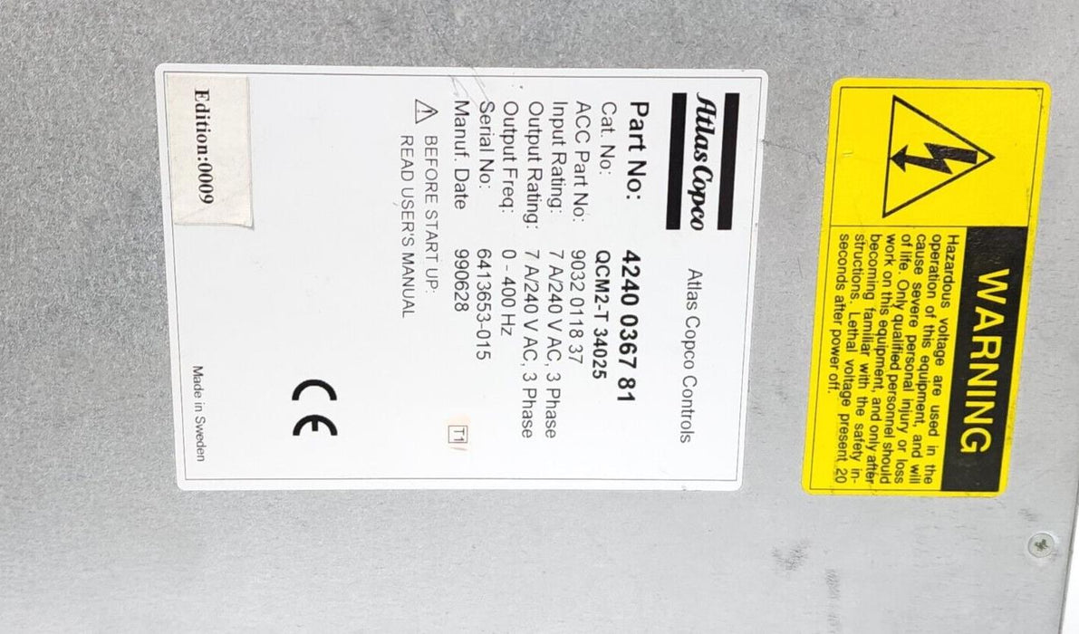 ATLAS COPCO 4240 0367 81 / 4240036781 SERVO DRIVE EDITION: 0017 QCM2-T 340 25