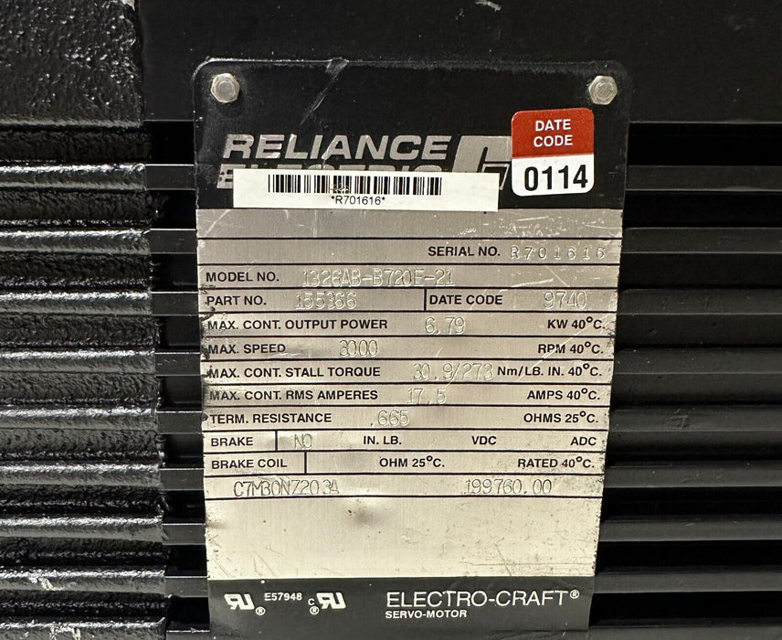 AB RELIANCE ELECTRIC 1326AB-B720E-21 / 1326ABB720E21 SERVO MOTOR 6.79kW 155366