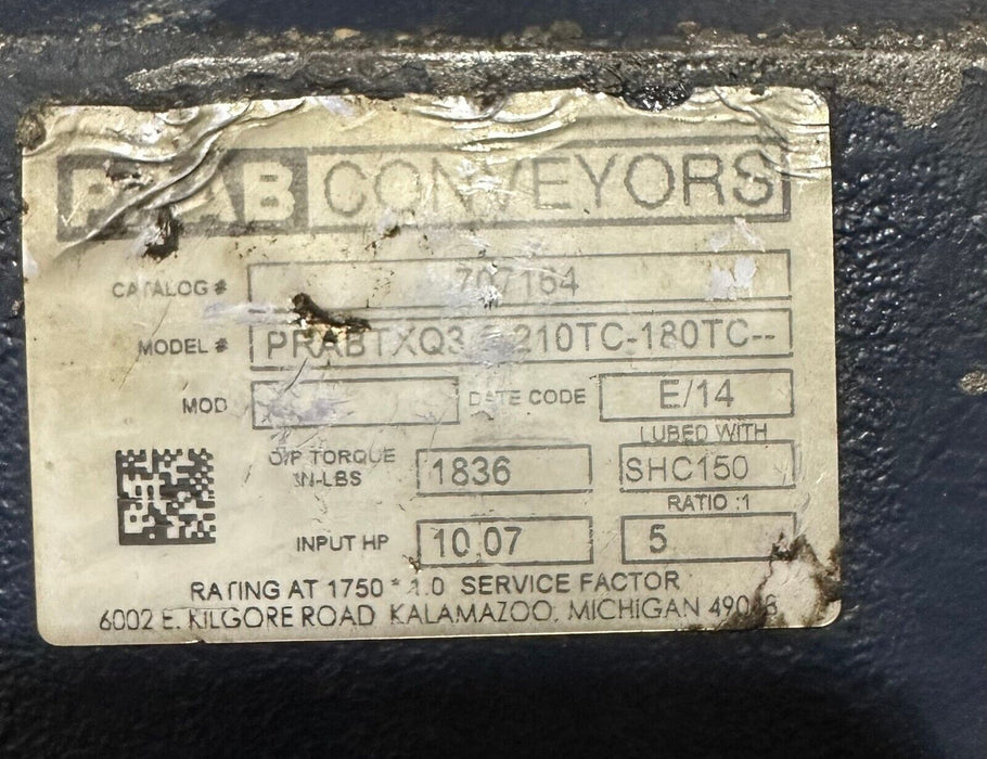 NEW PRAB CONVEYORS PRAB TXQ3 5 210TC-180TC REDUCER 5:1 RATIO 10.07HP 707164