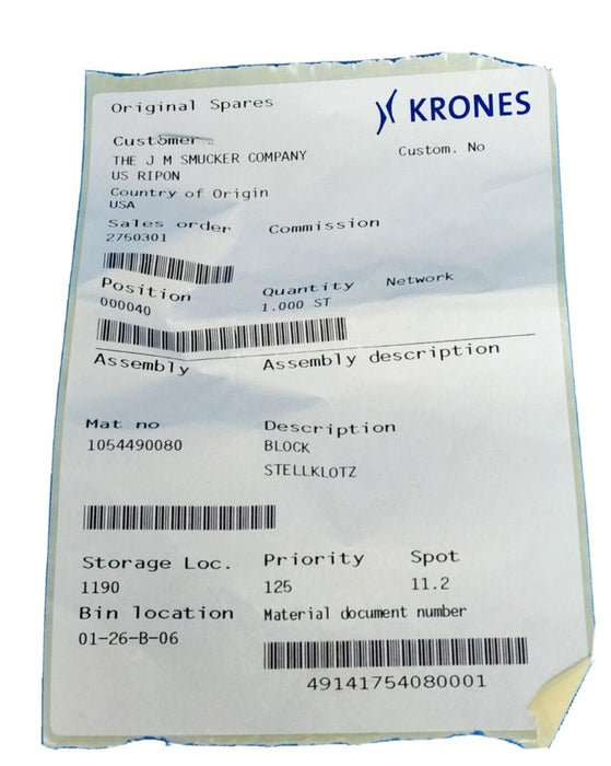 NEW KRONES 1-054-49-008-0 BLOCK 1054490080
