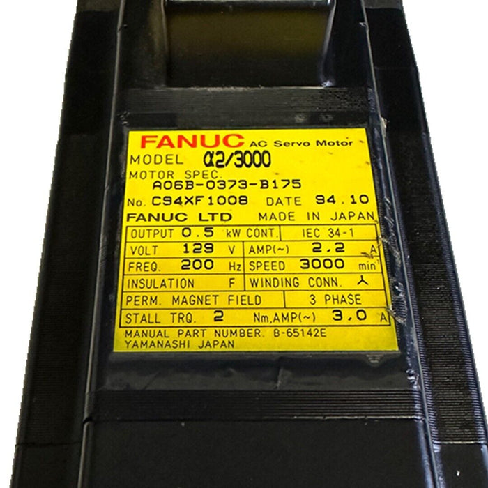 FANUC A06B-0373-B175 / A06B0373B175 A2/3000 SERVO MOTOR .5kW W/ A860-0360-T001