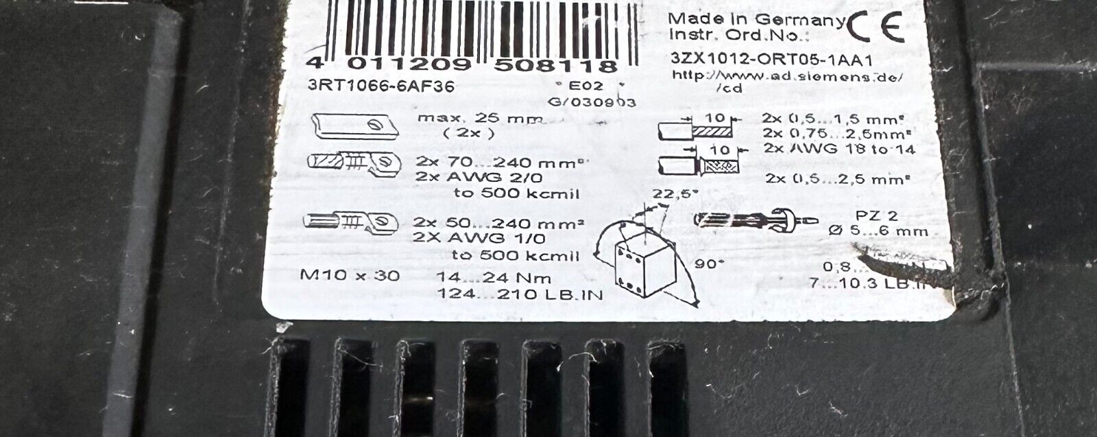 SIEMENS 3RT1066-6AF36 / 3RT10666AF36 SIRIUS POWER CONTACTOR 600V 300A 50/60Hz