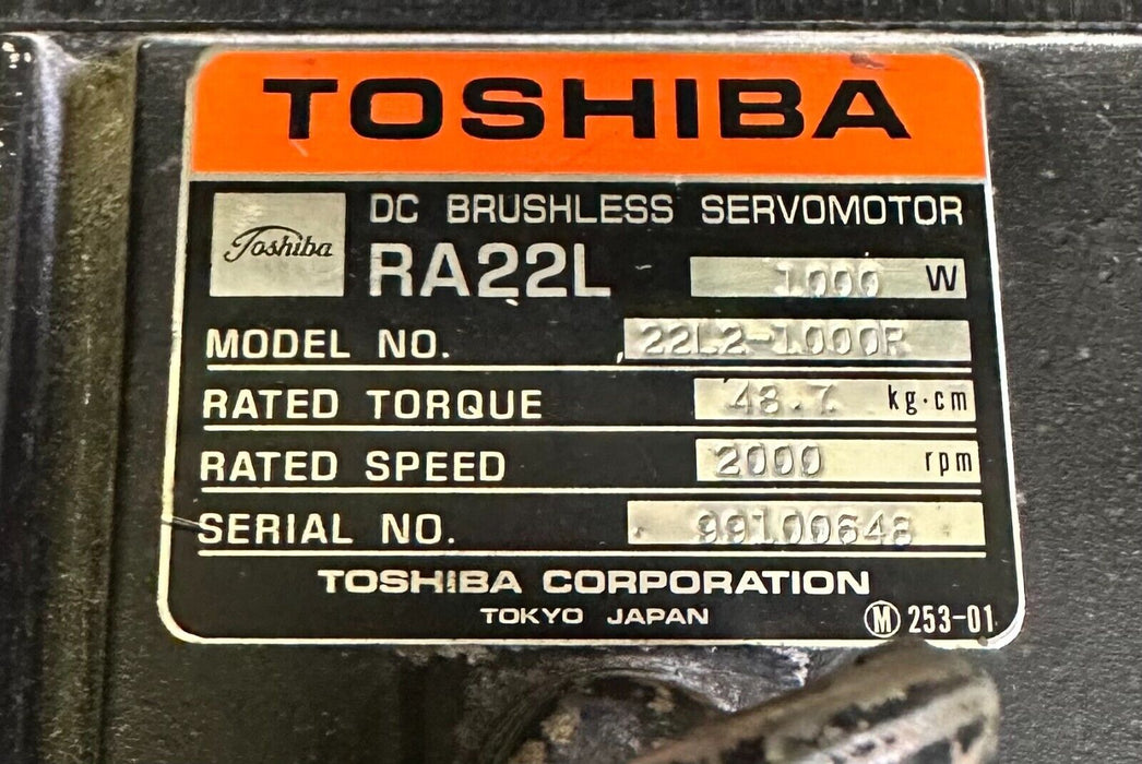 TOSHIBA 22L2-1000R / 22L21000R DC BRUSHLESS SERVO MOTOR RA22L 1000W 2000RPM
