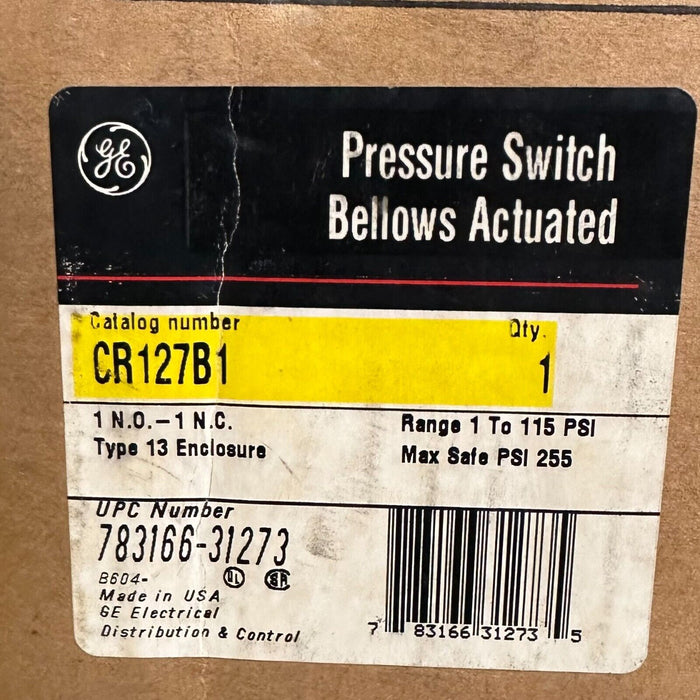 NEW SEALED GE CR127B1 BELLOWS ACTUATED PRESSURE SWITCH 1-115PSI 1NO-1NC