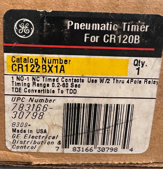 NEW GENERAL ELECTRIC CR122BX1A PNEUMATIC TIMER FOR CR120B .2-60 SEC 120VDC