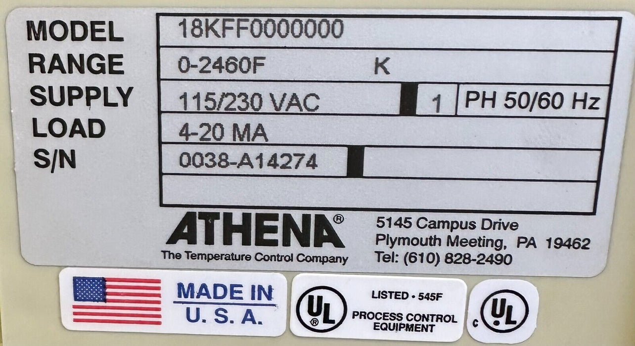 NEW ATHENA 18KFF0000000 TEMPERATURE CONTROLLER 0-2460F 115/230VAC 50/60Hz 4-20MA