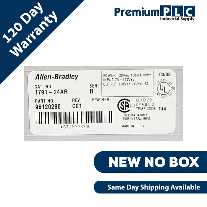 NEW ALLEN BRADLEY 1791-24AR /B 24 IN/8 RELAY OUTPUT AC BLOCK I/O MODULE REV. C01