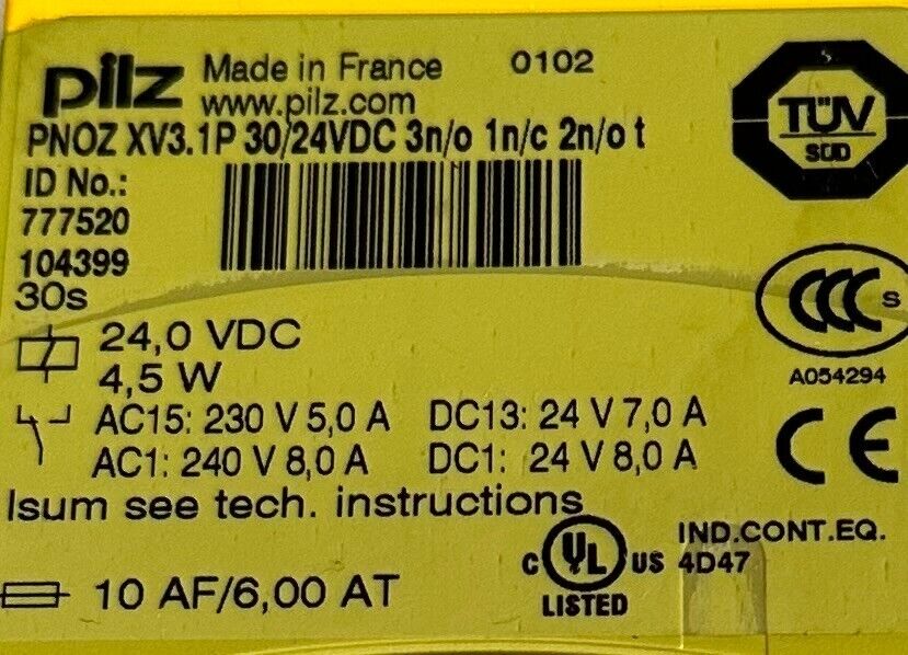 PILZ PNOZ XV3. 1P 30/2VDC 3n/o 1n/c 2n/o t TIME MONITORING RELAY 777520