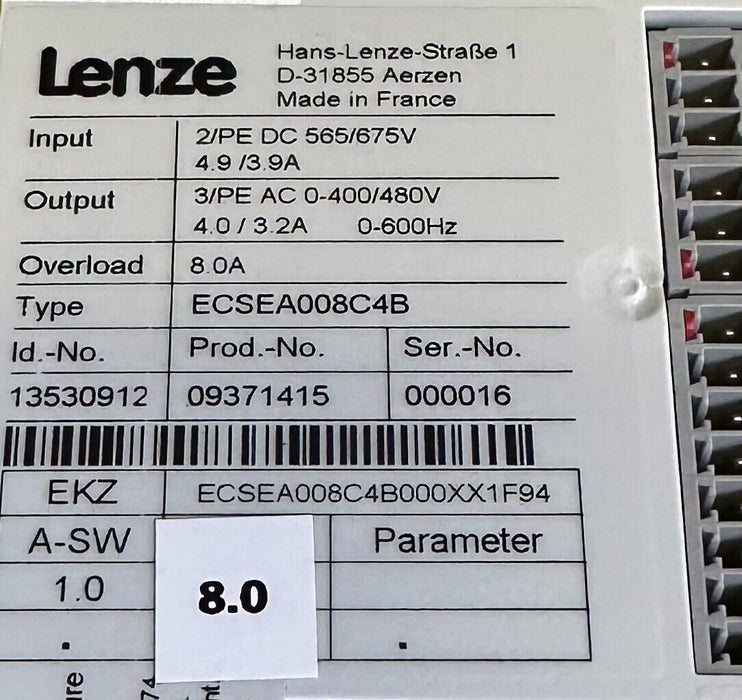 NEW LENZE ECSEA008C4B ECS SERVO AXIS MODULE 8A 13530912 ECSEA008C4B000XX1F94